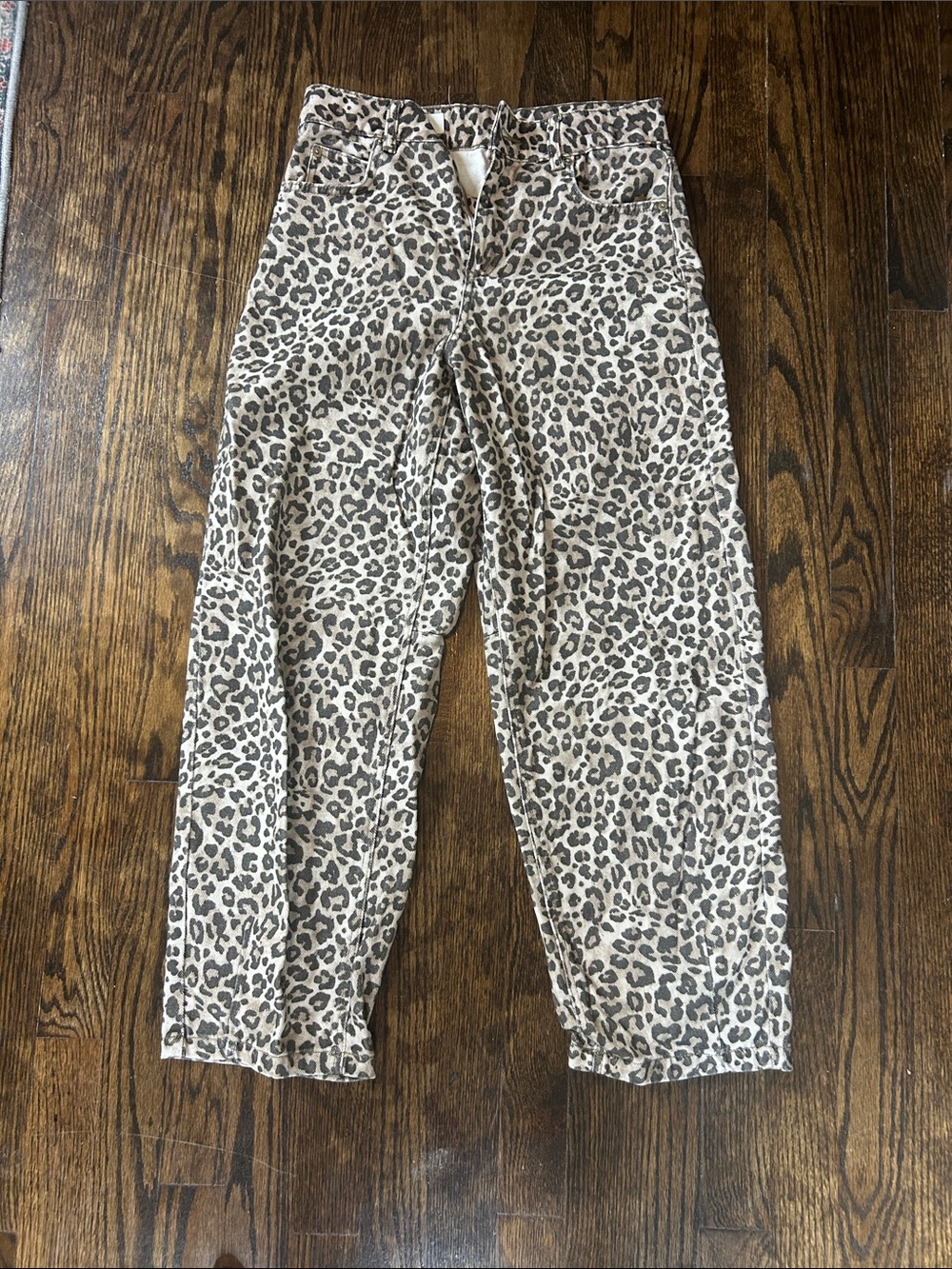 Zara cheetah parent barrel jeans